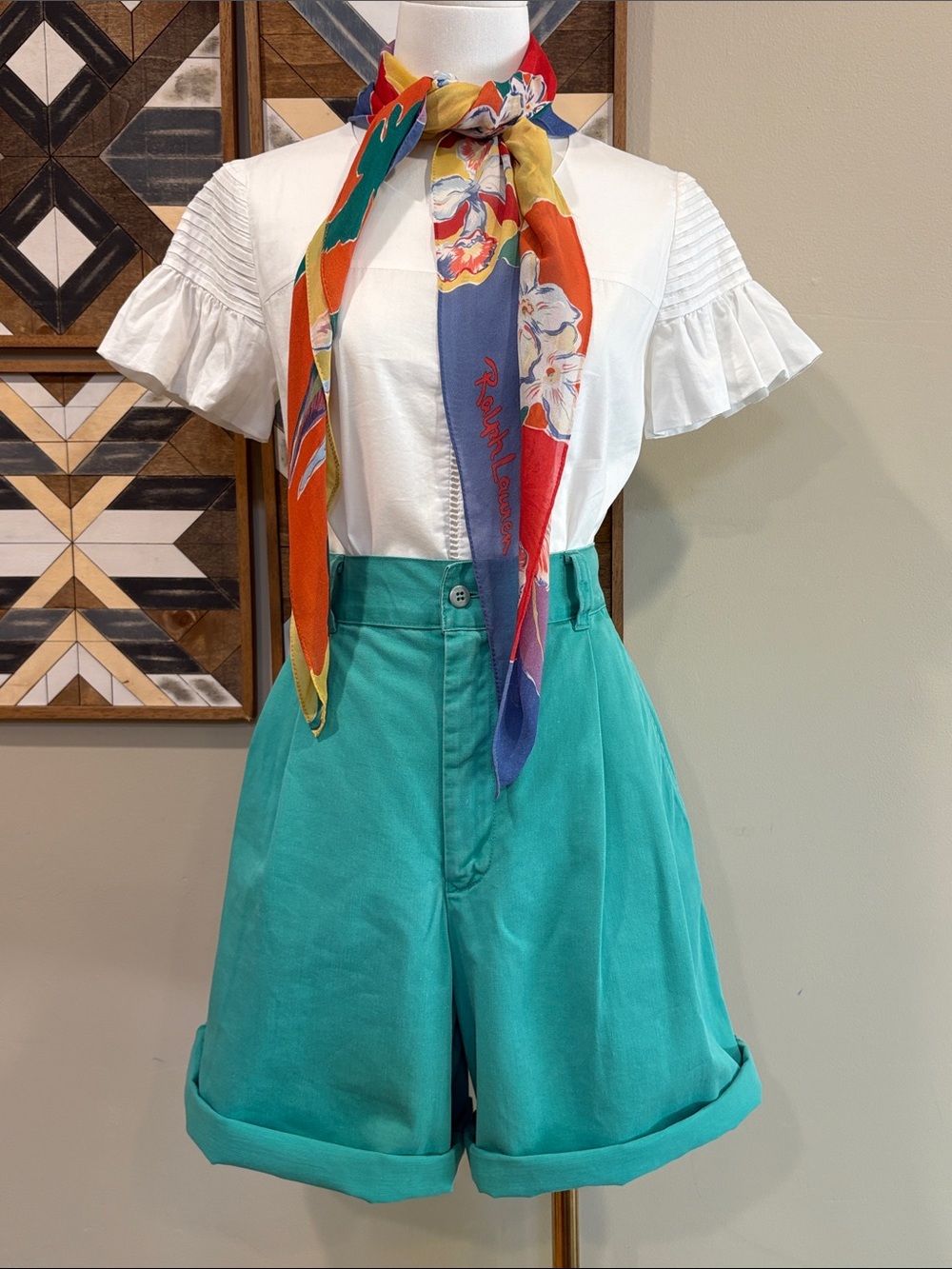 Vintage Ralph Lauren Country Teal Green Cotton Chino Bermuda Shorts Medium / 10